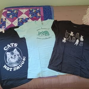 Set of 3 cat t-shirts Modcloth XS black/blue cats not drugs purr-fessional cute